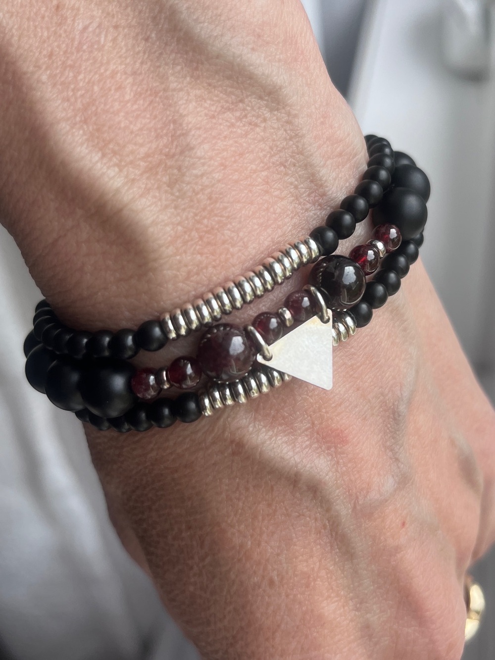 3pc Samata Stones Bracelet Stack - Matte Onyx & Garnet - Ayurvedic Zen